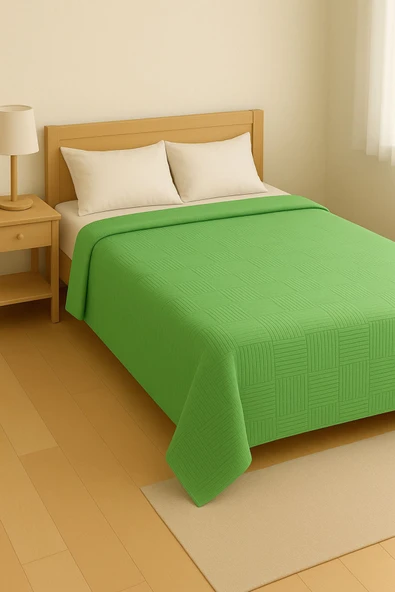 Çift Kişilik Pike Örtüsü 200x230 Hafif ve Nefes Alan Pamuk Kumaş Dama Desen Yazlık Yatak Örtüsü