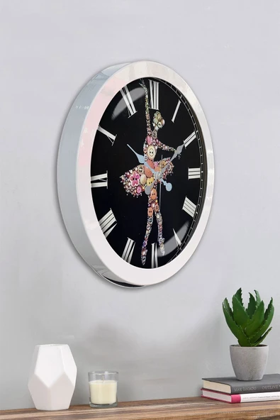 Platin Saat Hediyelik 36 Cm Beyaz Metal Balerin Duvar Saati - 4