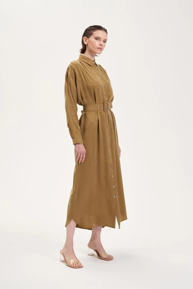 Prime Taşlanmış İpek Gömlek Uzun Elbise Terzi Dükkani - 6