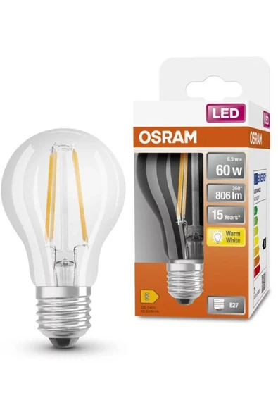 Osram Led Flament 6.5W 2700K 806lm E27 Duy Sarı Işık Ampul ürün görseli