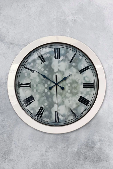Platin Saat Hediyelik 36 Cm Beyaz Metal Decorative Duvar Saati