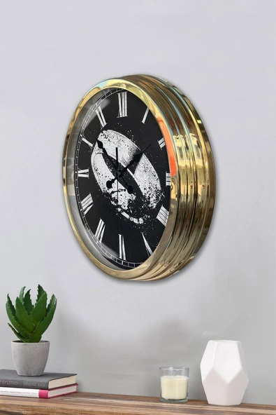 Platin Saat Hediyelik 40 Cm Gold Metal Yüzük Duvar Saati - 3