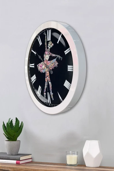Platin Saat Hediyelik 36 Cm Beyaz Metal Balerin Duvar Saati - 3