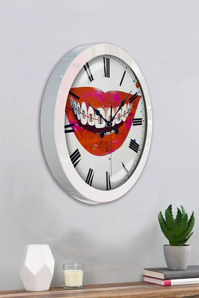 Platin Saat Hediyelik 36 Cm Beyaz Metal Ağız Duvar Saati - 4