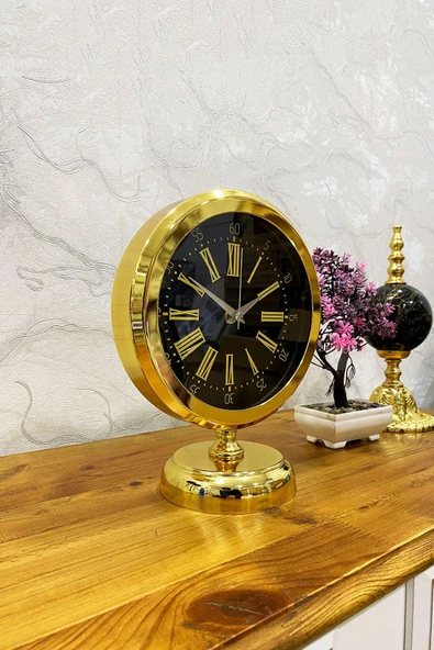 Platin Saat 25X20 Cm Gold Metal Masa Saati Masa Dekorasyonu Ev Ofis Masa Aksesuarı