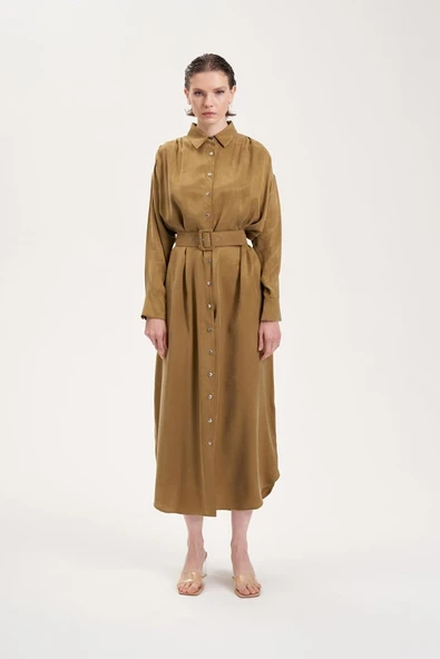 Prime Taşlanmış İpek Gömlek Uzun Elbise Terzi Dükkani - 5