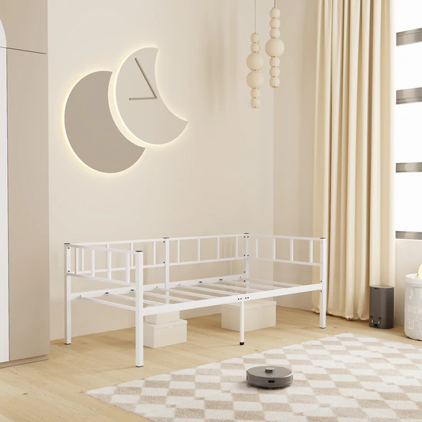 Zenit Metal Karyola Beyaz 90x190 cm, Korkuluklu Karyola, Daybed - 4