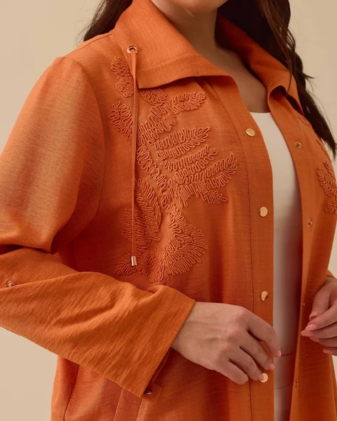 Büyük Beden Nakışlı Katlanabilir Kollu Kap Ceket Gala-Xi - 3