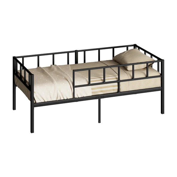 Zenit Metal Karyola Siyah 90x200 cm, Korkuluklu Karyola, Daybed - 5