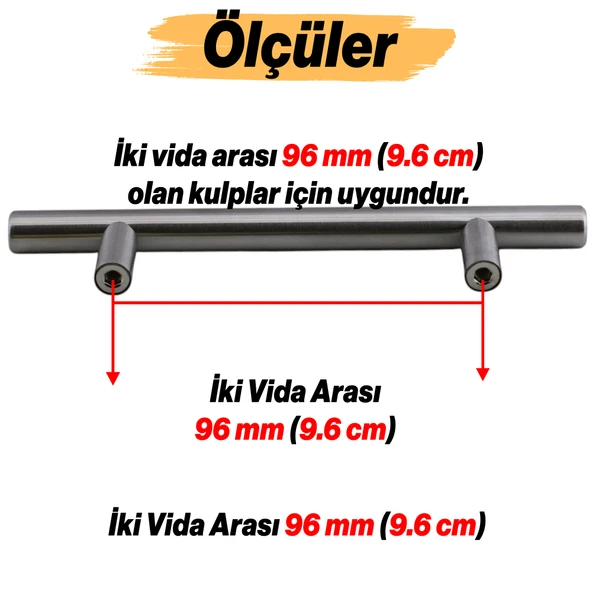 Mobilya Mutfak Çekmece Dolap Dolabı Kulbu Kulpu Kulpları 96 mm - 9.6 cm) İnox Metal 5 Adet - Resim 2
