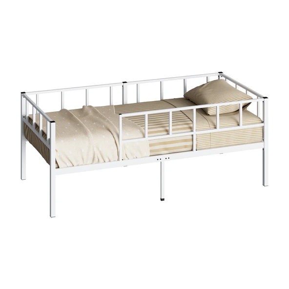 Zenit Metal Karyola Beyaz 90x190 cm, Korkuluklu Karyola, Daybed - 5