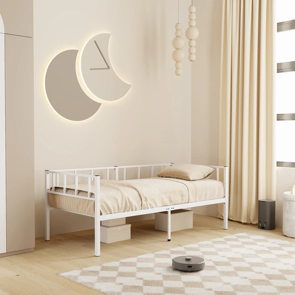 Zenit Metal Karyola Beyaz 90x190 cm, Korkuluklu Karyola, Daybed - 2