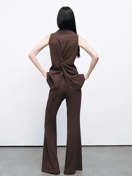 Nocturne Minimalist Midi Flared Pantolon - Yüksek Bel Geniş Paça - Resim 3