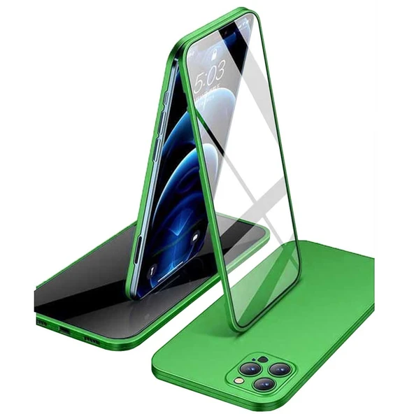 Apple iPhone 13 Pro Max Uyumlu 360 Derece Tam Kaplayan Cam Kapak Kılıf - Resim 5