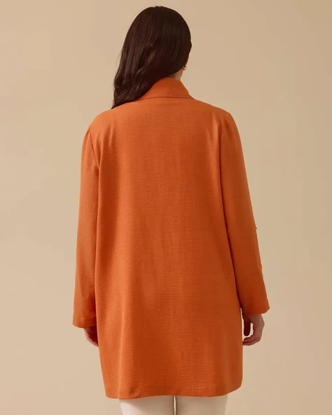 Büyük Beden Nakışlı Katlanabilir Kollu Kap Ceket Gala-Xi - 2