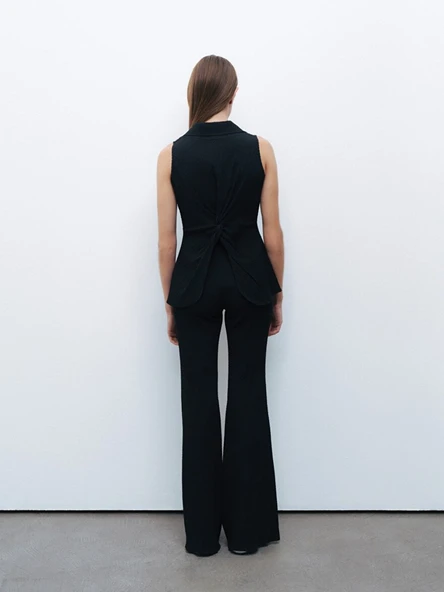 Nocturne Minimalist Midi Flared Pantolon - Yüksek Bel Geniş Paça - Resim 7