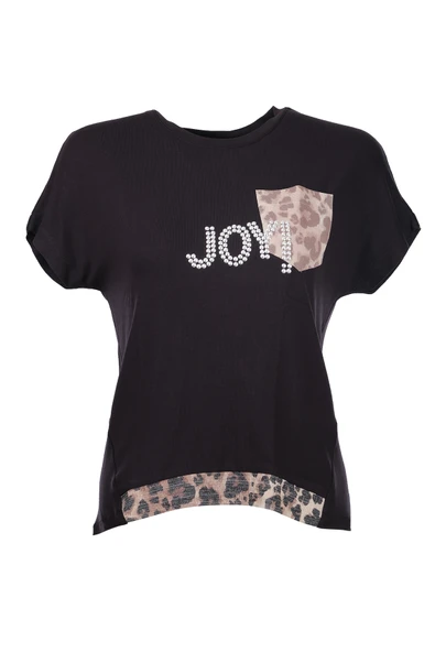 Ysatis Minimalist Oversize Kısa Kol Kadın Bluz - Leopar Detay - 4