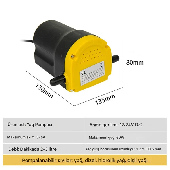 Araba Araç Otomobil Benzin Mazot Su Pompası 12V 60W Motor Yağı Yakıt Transfer İkmal Aktarma Pompası - 3