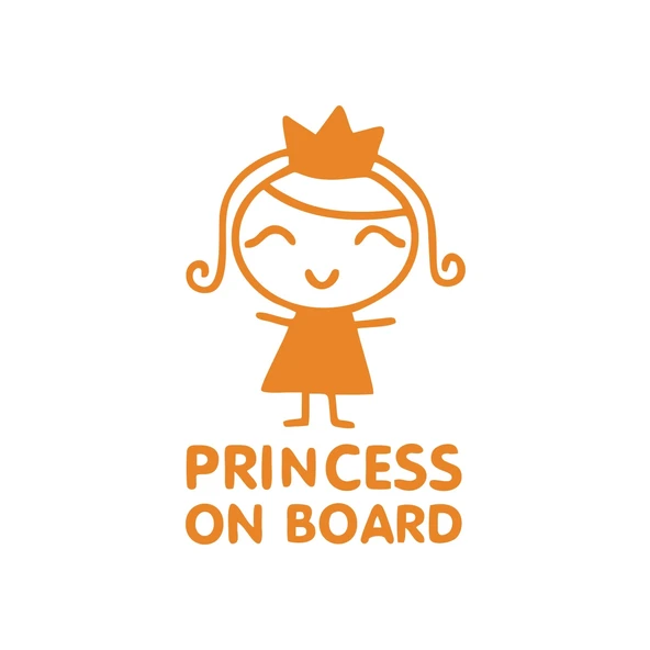 Princess On Board Araba Sticker 17x17 Cm Turuncu