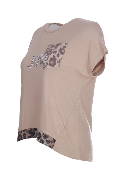 Ysatis Minimalist Oversize Kısa Kol Kadın Bluz - Leopar Detay - 7