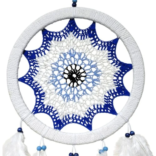 Saks Mavisi Nazar Motifli Kuş Tüylü Duvar Süsü ürün görseli 1