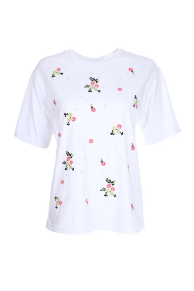 On Oversize Nakışlı Kısa Kol Kadın Bluz - Minimalist Tarz - 2