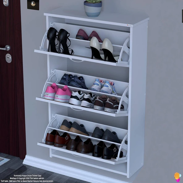 Modilayn WEST Asma Kapı Önü 72x116x26 cm’lik 3 Düşer Kapak 6 Göz Bölmeli Ayakkabılık - 3