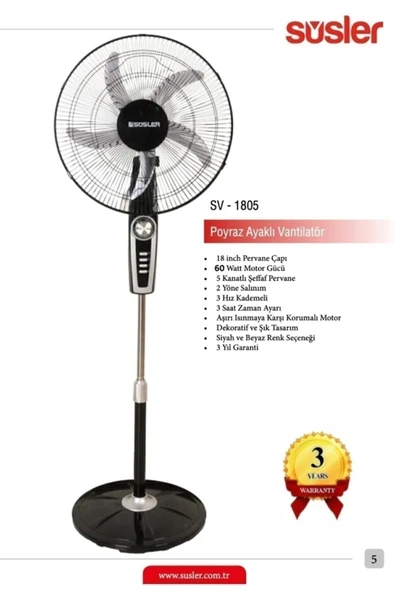 Süsler Ayaklı Vantilatör SV-1805