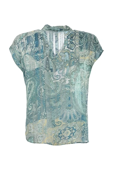 Ekol V Yaka Düşük Kol Şal Desen Kadın Bluz 25YEKL03140 - 4