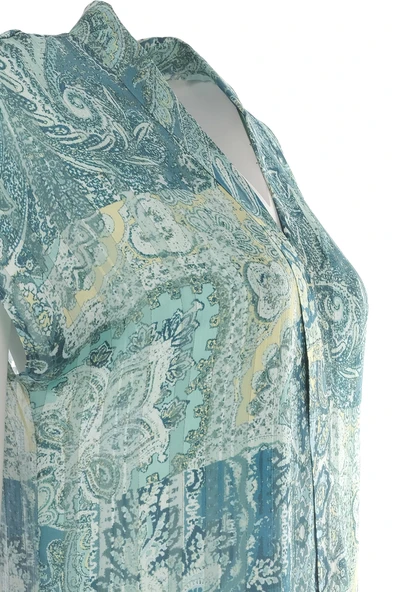 Ekol V Yaka Düşük Kol Şal Desen Kadın Bluz 25YEKL03140 - 3