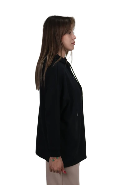 Kadın Yumuşak Dokulu Modal Kumaş Fermuar Cep Detaylı Rahat Kalıp Renkli Baskılı Kapüşonlu Sweatshirt - 3
