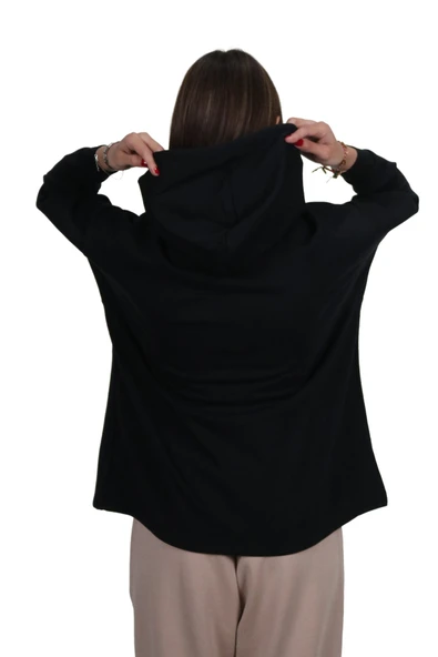 Kadın Yumuşak Dokulu Modal Kumaş Fermuar Cep Detaylı Rahat Kalıp Renkli Baskılı Kapüşonlu Sweatshirt - 5