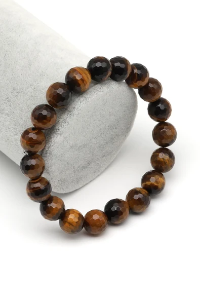 Kaplan Gözü Doğal Taş Bileklik 10 mm Fasetli Küre Kesim ürün görseli