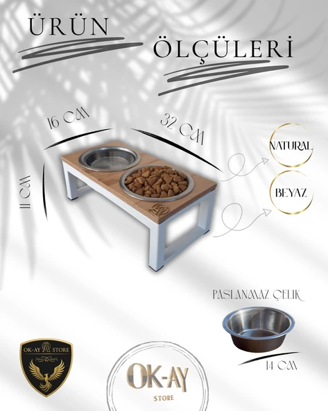 Kedi ve Köpekler İçin Sağlıklı Yeme Standı, Paslanmaz Çelik Şık Tasarım ve Kaymaz Ayaklar - Resim 2