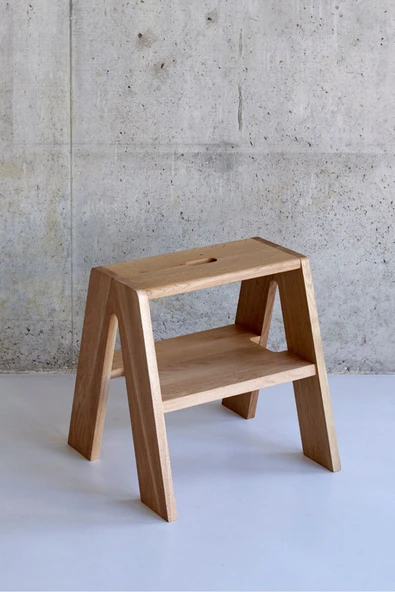 PASAWOODS Stephan Doğal Meşe Merdiven Tabure 2 Basamaklı Çok Amaçlı Dekoratif Tabure