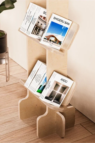 PASAWOODS Tungo Ahşap Geçmeli Kitaplık | Vidasız Kolay Kurulum | Dekoratif Dar Alan Rafı (8 Katlı) - 5