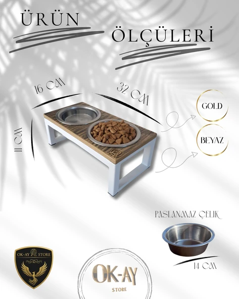 Kedi ve Köpekler İçin Sağlıklı Yeme Standı, Paslanmaz Çelik Şık Tasarım ve Kaymaz Ayaklar - Resim 2