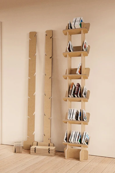 PASAWOODS Tungo Ahşap Geçmeli Kitaplık | Vidasız Kolay Kurulum | Dekoratif Dar Alan Rafı (8 Katlı) - 3