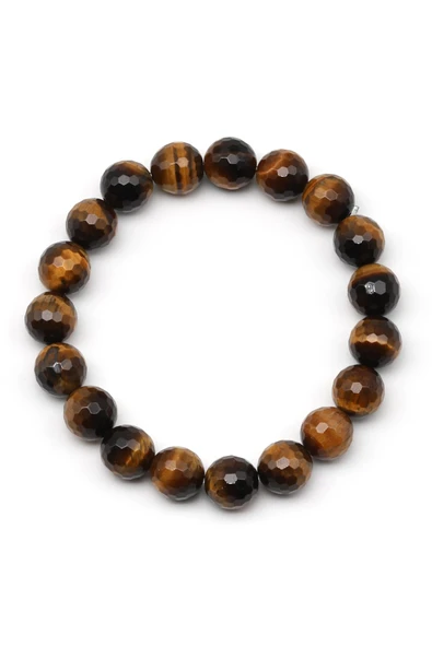 Kaplan Gözü Doğal Taş Bileklik 10 mm Fasetli Küre Kesim - Resim 2