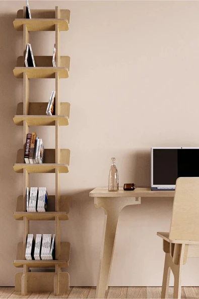 PASAWOODS Tungo Ahşap Geçmeli Kitaplık | Vidasız Kolay Kurulum | Dekoratif Dar Alan Rafı (8 Katlı) - 4