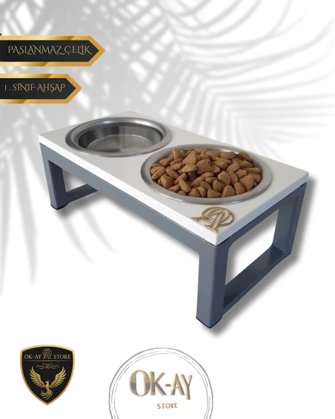 Kedi ve Köpekler İçin Sağlıklı Yeme Standı, Paslanmaz Çelik Şık Tasarım ve Kaymaz Ayaklar ürün görseli
