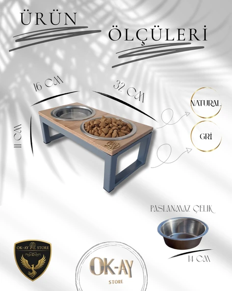 Kedi ve Köpekler İçin Sağlıklı Yeme Standı, Paslanmaz Çelik Şık Tasarım ve Kaymaz Ayaklar - Resim 2