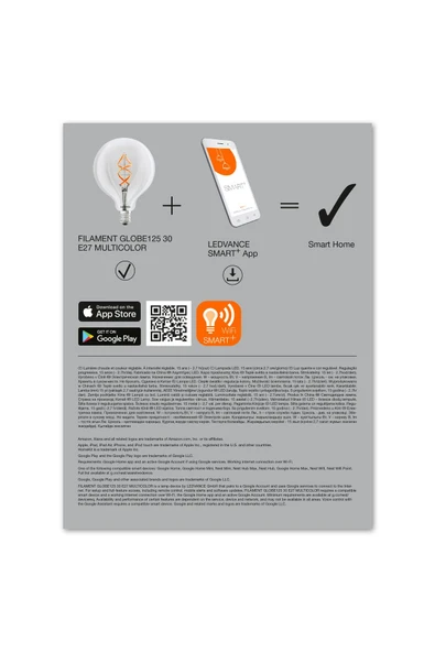 Ledvace Smart Led Globe Flament 4.5W 2700K RGBW 300lm E27 Duy WIFI Kontrollü Ampül - Resim 4