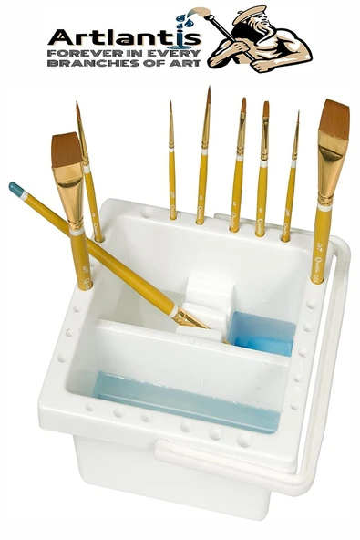 Fırça Temizleme ve 9 Hazneli Palet 1 Adet 18 li Resim Fırça Tutuculu Boya Fırçası Temizleyici Kapaklı Taşınabilir Plasti - 6