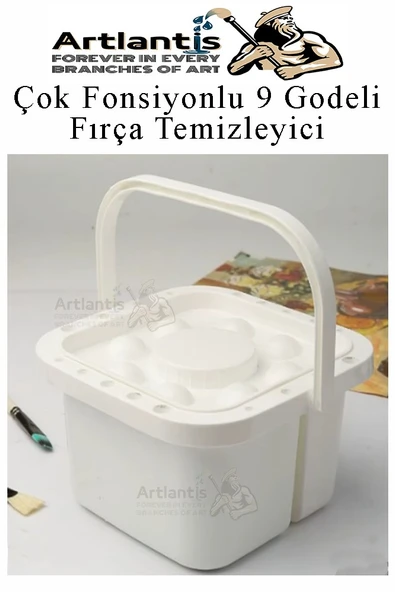 Fırça Temizleme ve 9 Hazneli Palet 1 Adet 18 li Resim Fırça Tutuculu Boya Fırçası Temizleyici Kapaklı Taşınabilir Plasti - 2