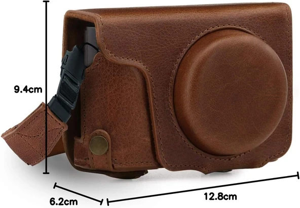 MegaGear MG1436 Panasonic Lumix DC-ZS200 Hakiki Deri Kamera Çantası Kahve - 10