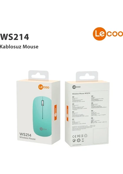 Lenovo Lecoo WS214 Turkuaz Sessiz Ergonomik Optik Kablosuz Mouse - 5