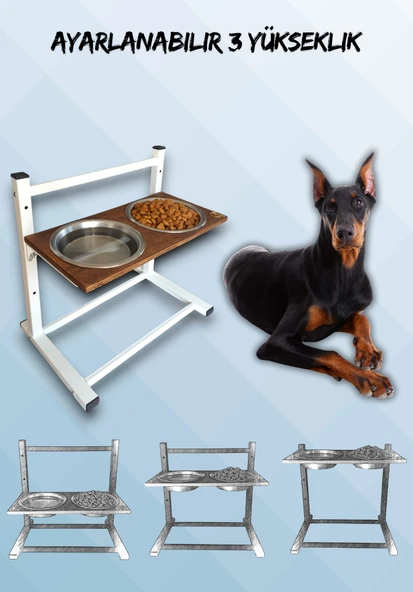 Büyük ve Orta Boy Köpekler İçin Ayarlanabilir 3 Yükseklikli Paslanmaz Çelik Mama ve Su Kabı Standı ürün görseli