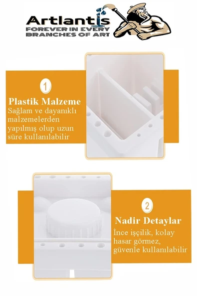 Fırça Temizleme ve 9 Hazneli Palet 1 Adet 18 li Resim Fırça Tutuculu Boya Fırçası Temizleyici Kapaklı Taşınabilir Plasti - 5