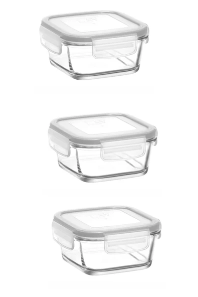 Lav kare saklama kabı 3 lü cam kilitli saklama kabı 375 ml.fresco beyaz ürün görseli 1